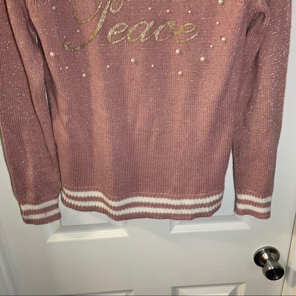 Holiday Time Pink/White “Peace” Pullover Christmas Sweater S - Picture 6 of 8